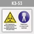 Знак «Осторожно - биологическая опасность (инфекционные вещества). Работать в защитной одежде», КЗ-53 (металл, 600х400 мм)